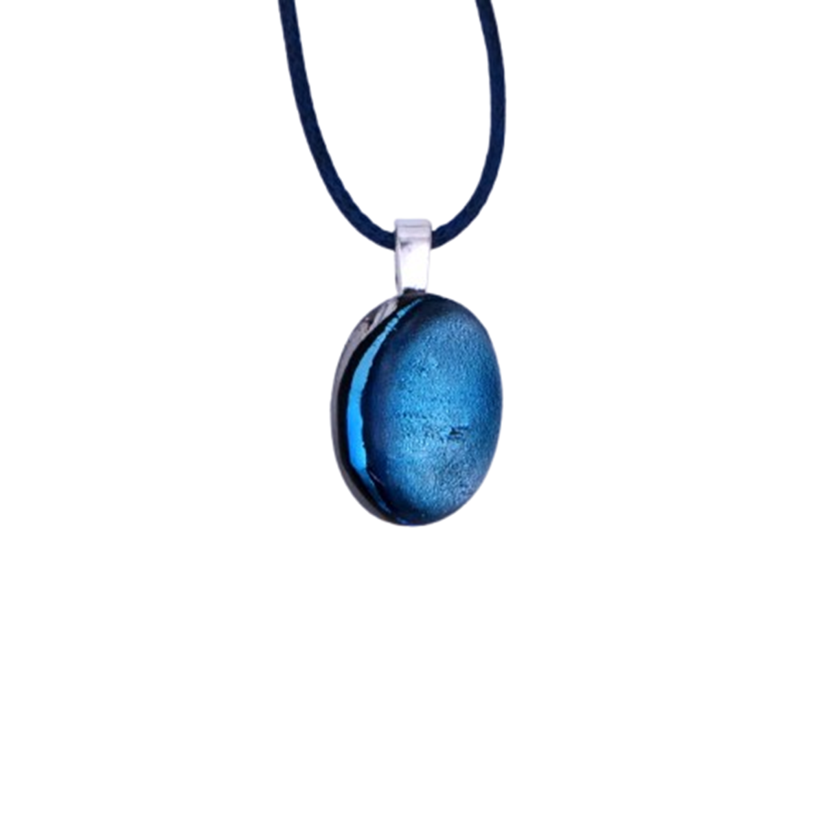  VA260040:  A cabochon-like necklace on a cord, similar to a gemstone but made with Dichroic glass, 1.5cm x 2.2cm.   Price: 30€   Click/tap  here  to enquire about this piece.