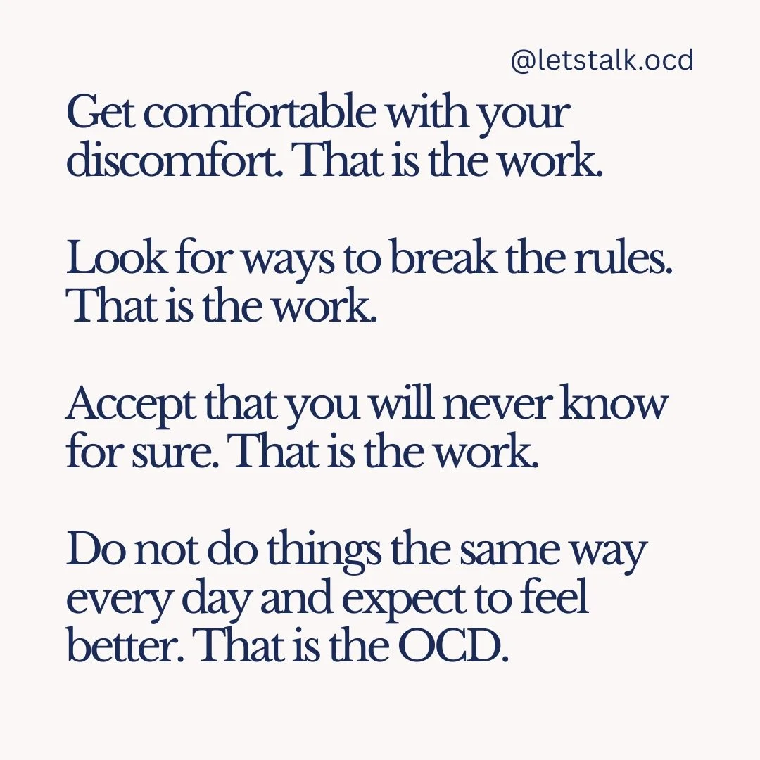 Breaking existing patterns will get you better. Doing things the same way as you have before will keep you stuck in the OCD cycle. #ocd #ocdhelp #ocdsupport #ocdawareness #realocd #ocdawareness #ocdtherapist
