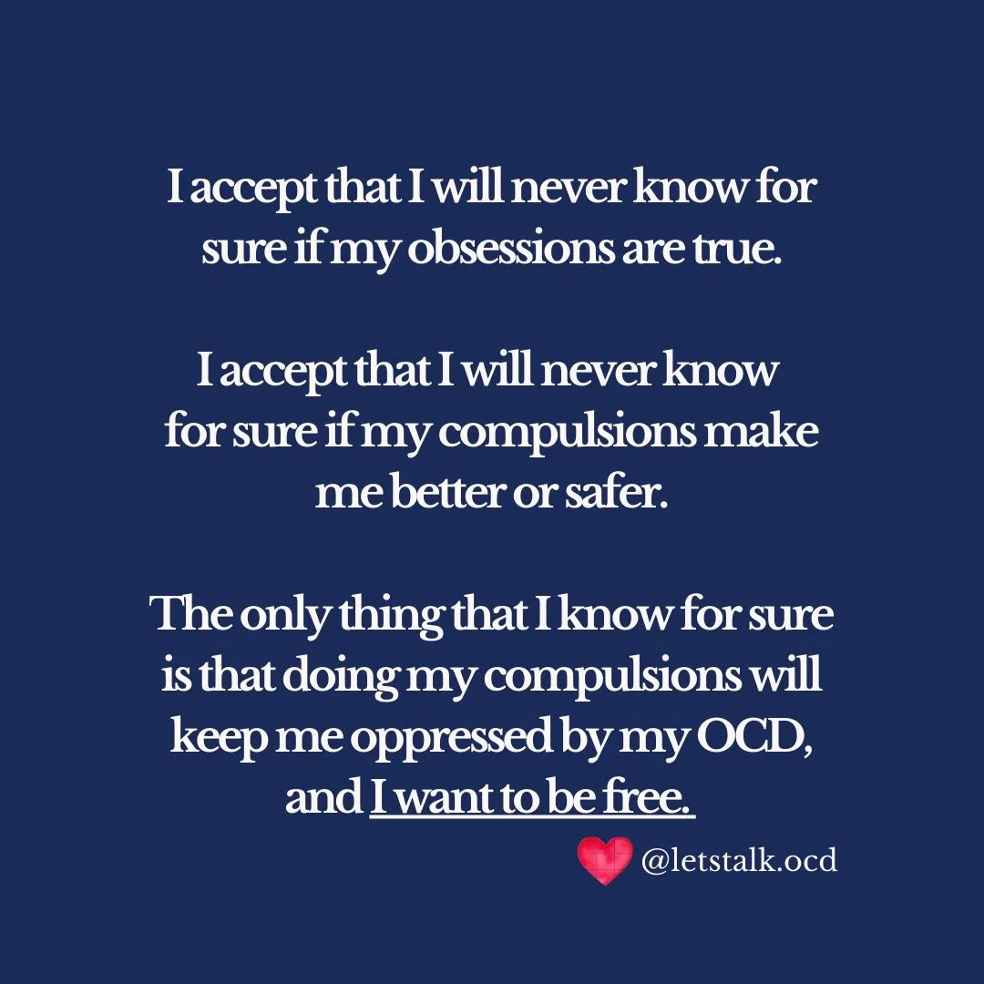 The only thing that I know for sure if that doing my compulsions will keep me oppressed by my OCD, and I WANT TO BE FREE. #ocd #ocdhelp #ocdsupport #ocdtherapist #ocdtherapy