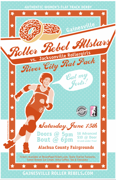 Poster for the Roller Rebel Mustangs vs. Jacksonville Rollergirls
