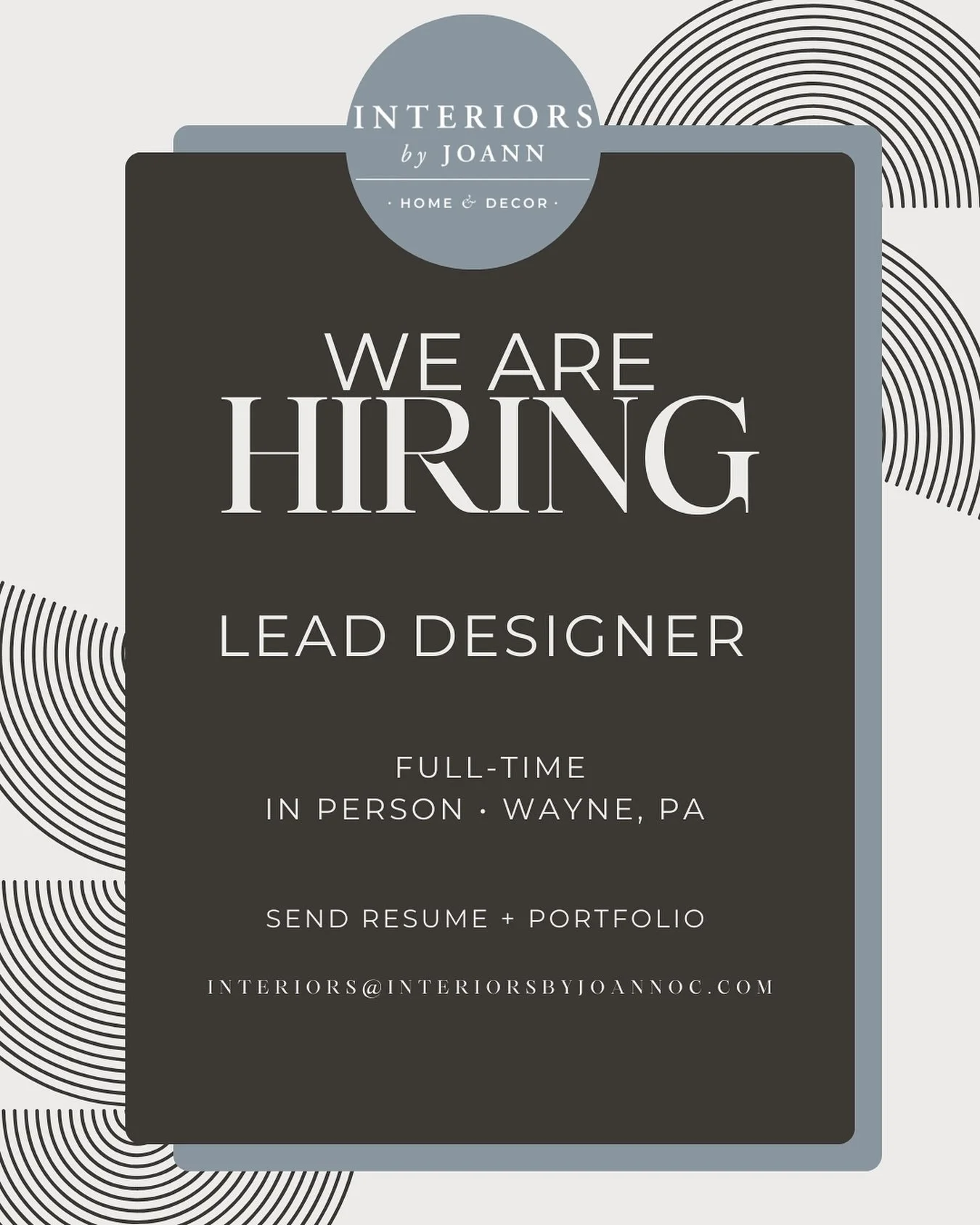 Join the team! Please email your resume &amp; portfolio to interiors@interiorsbyjoannoc.com