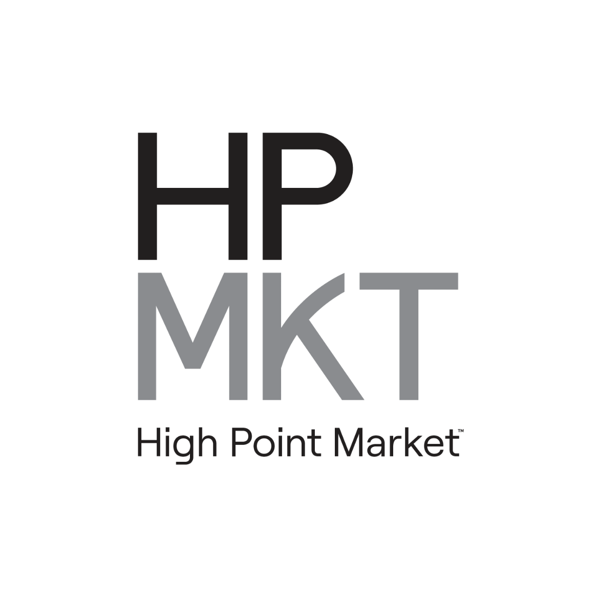 The logo for High Point Market with the letters HP and MK T in black and gray on a black background. The words "High Point Market" are written below in smaller gray text.
