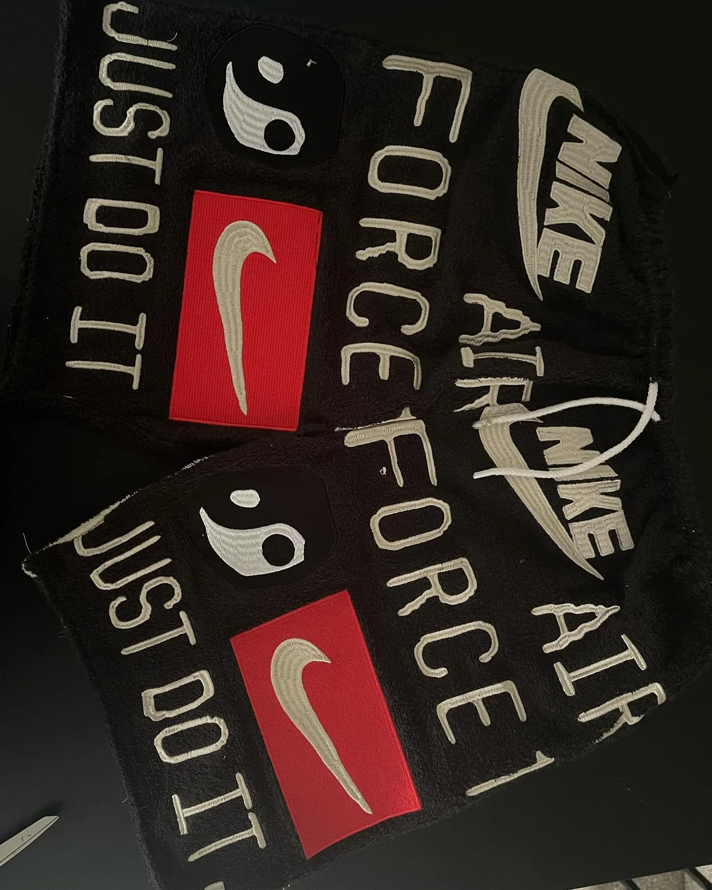 Nike + CPFM Upcycled Shorts: I was requested to make shorts for someone using their shoes&rsquo; dust bags. I made two pairs using four bags.