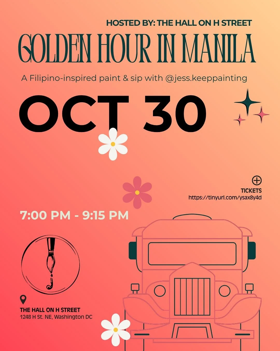 Step into the glow of Manila&rsquo;s golden hour. 

Join artists Jess of @jess.keeppainting for a guided paint &amp; sip inspired by the warmth and nostalgia of a Filipino sunset - palms, citylines and gold skies. 

Whether you&rsquo;re reconnecting 