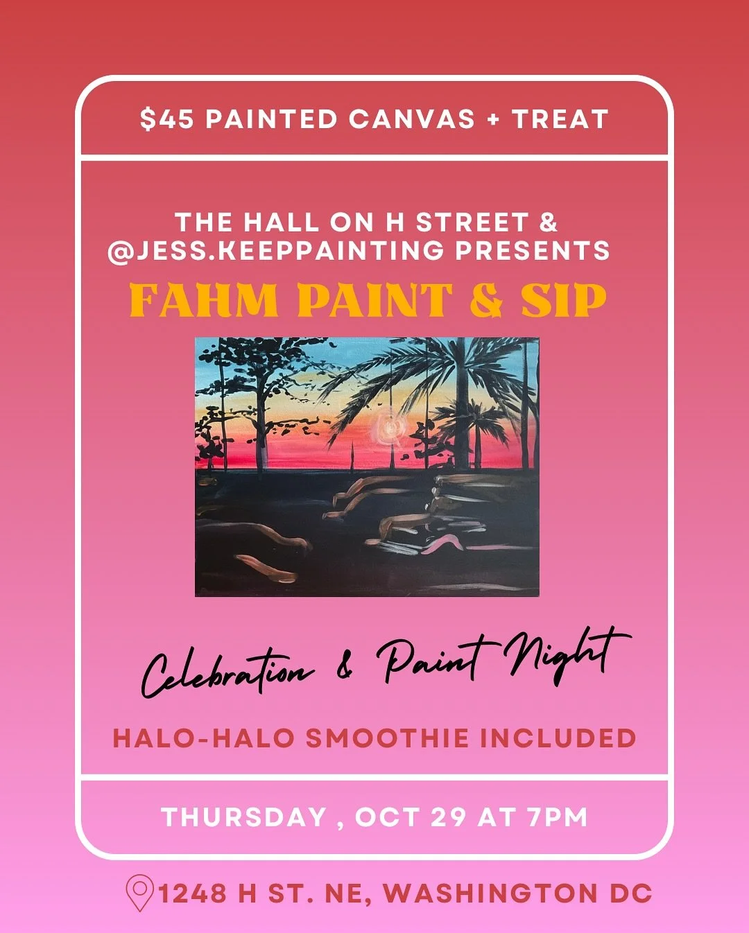 A SPECIAL GIFT &amp; RAFFLE

If you&rsquo;re a Filipinx in the DMV who loves art, color, and culture &mdash; this night is for you.

🎨 Join me at The Hall on H Street (1248 H St NE, DC) for a guided paint experience celebrating everything that makes