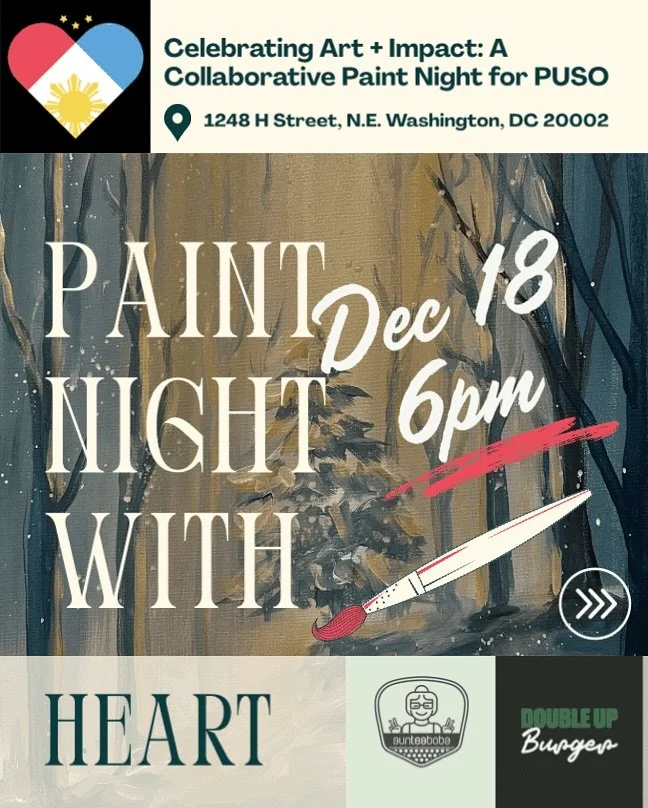 Celebrating Art + Impact: A Collaborative Paint Night with PUSO

Another night of fun. This one is bound to give you the good-feels. This month we&rsquo;re creating &ldquo;Forest in Wintertime&rdquo;. Mark your calendar for December 18th at 6pm!

Wha