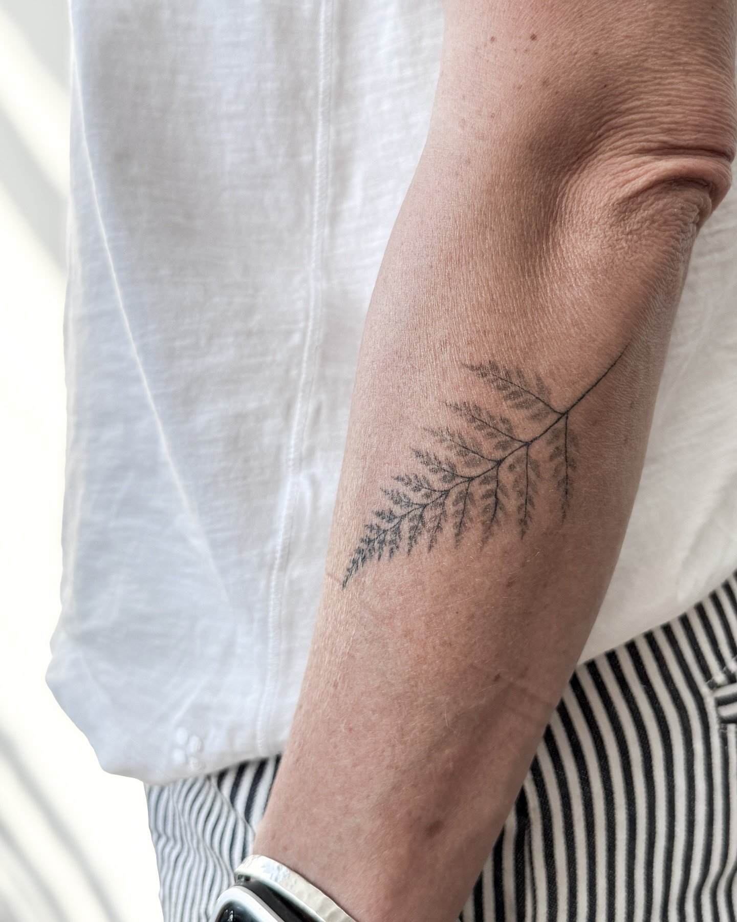 all for lovely Clare 🐞🌿✨

1&amp;2 - beautifully healed fern from a few months ago
3 - new maidenhair fern
4 - sweet little ladybird 

#rachainsworth #smalltattoos #daintytattoo #minimaltattoo #armtattoos #ladybugtattoo #ladybird #ferntattoo #leafta