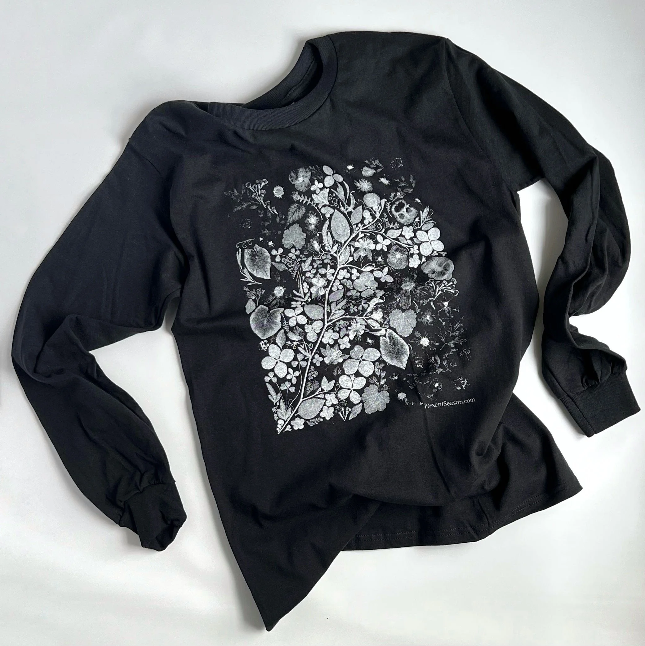 Floral Screen Print Black Tee (Long Sleeve)