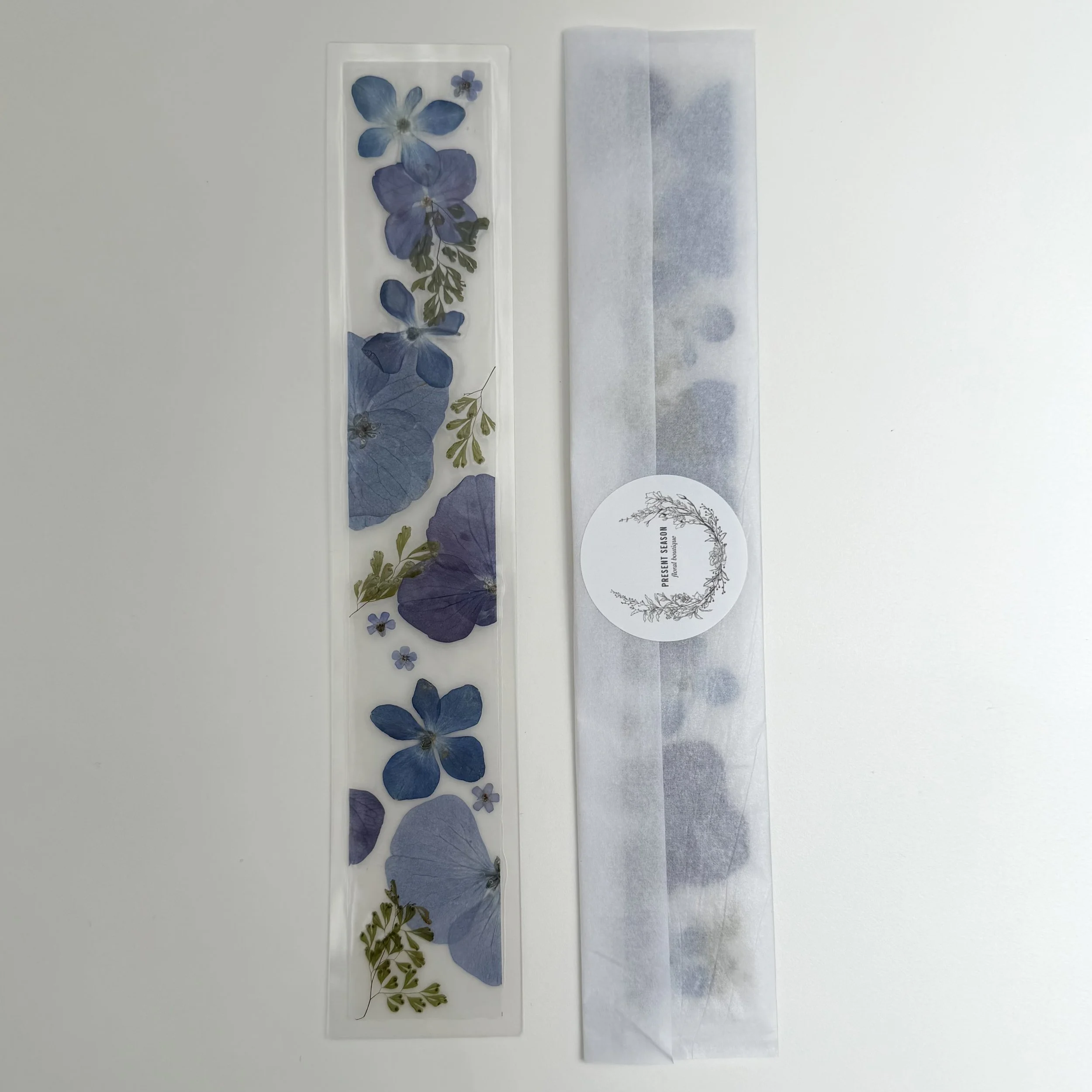 Pressed Blue Hydrangea & Forget-Me-Not Bookmark