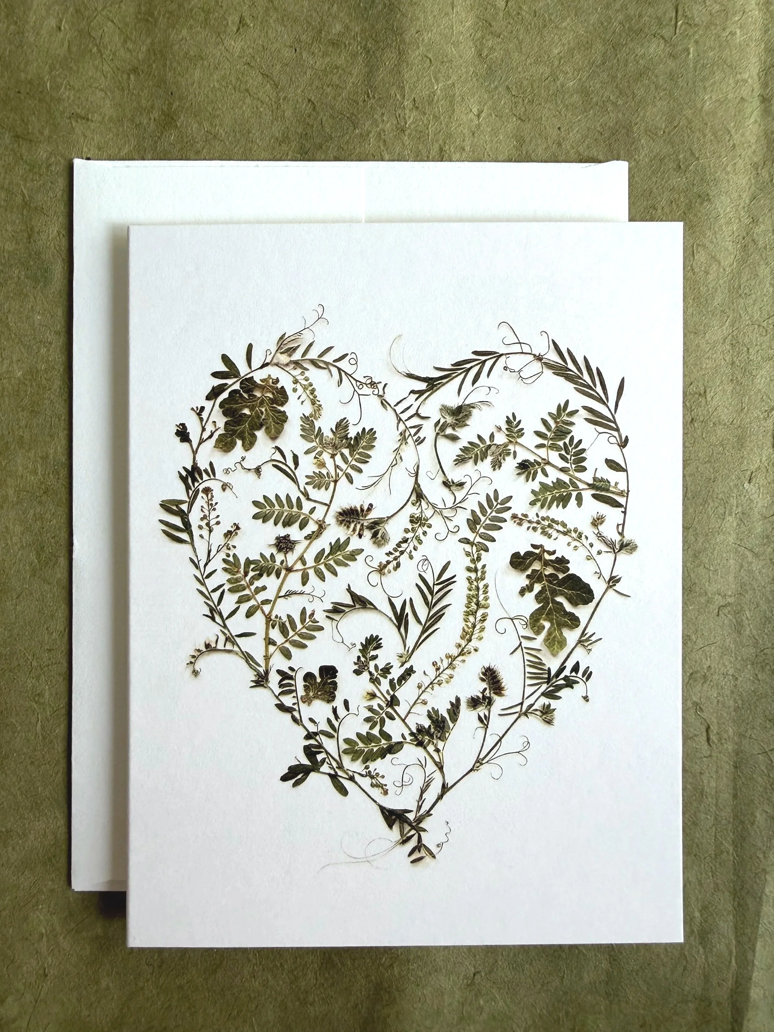 Green Botanical Heart Card Set