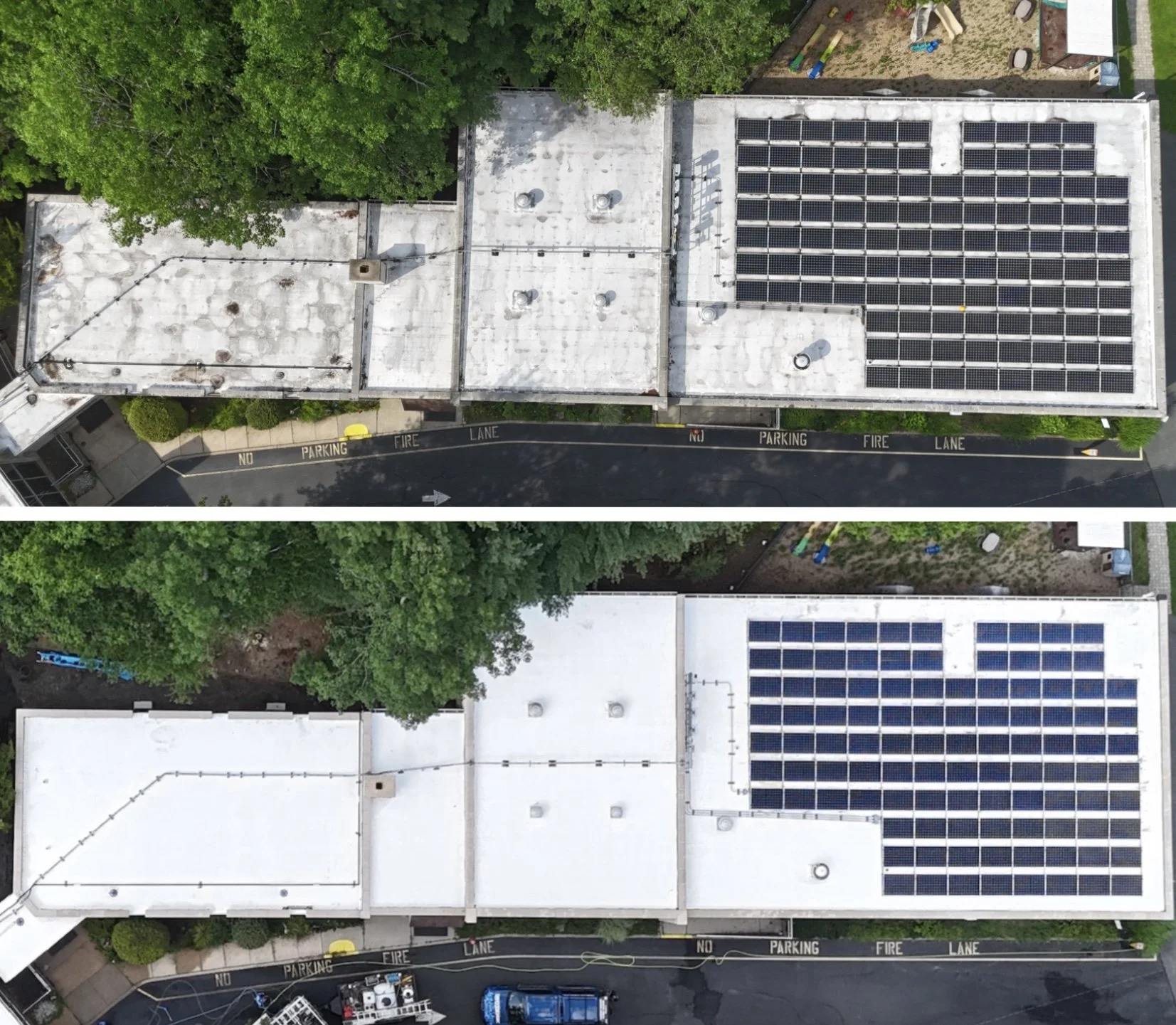 before and after photo of solar panel cleaning in Denville, NJ