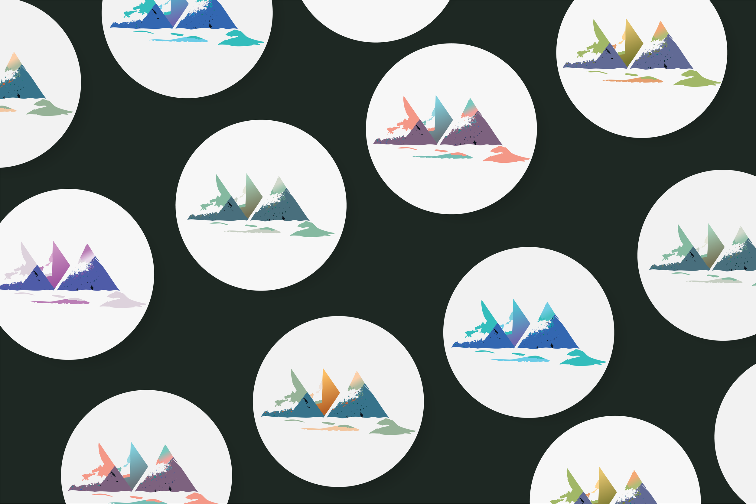 Sticker design project using stone material, inspired by ‘empty and full’ concept, natural textures, diverse color palettes, for nature hiking groups, The notebook cover, minimalist mountain landscape illustration, Sticker-Designprojekt, Natur