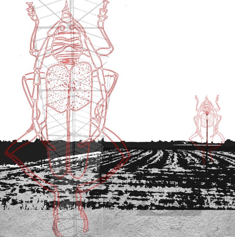 Digital illustration and mixed media collage by Ratanaz Dehnadi, combining abstract shapes, textures, and layered visual elements, Kreative digitale Collage und Illustration, geschichtete Texturen und abstraktes Design, Mixed-Media-Kunst 