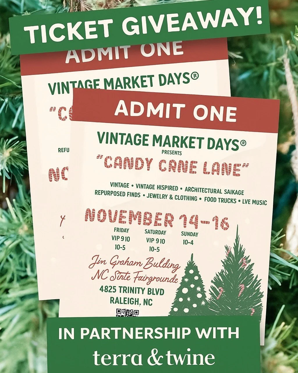 🎄 TICKET GIVEAWAY! 🎟️

We&rsquo;re counting down to Vintage Market Days&reg; Candy Cane Lane, and we&rsquo;ve got 2 General Admission tickets to gift a lucky winner. Come snag nature-inspired gifts, candles, soaps, and plant art from Terra &amp; Tw