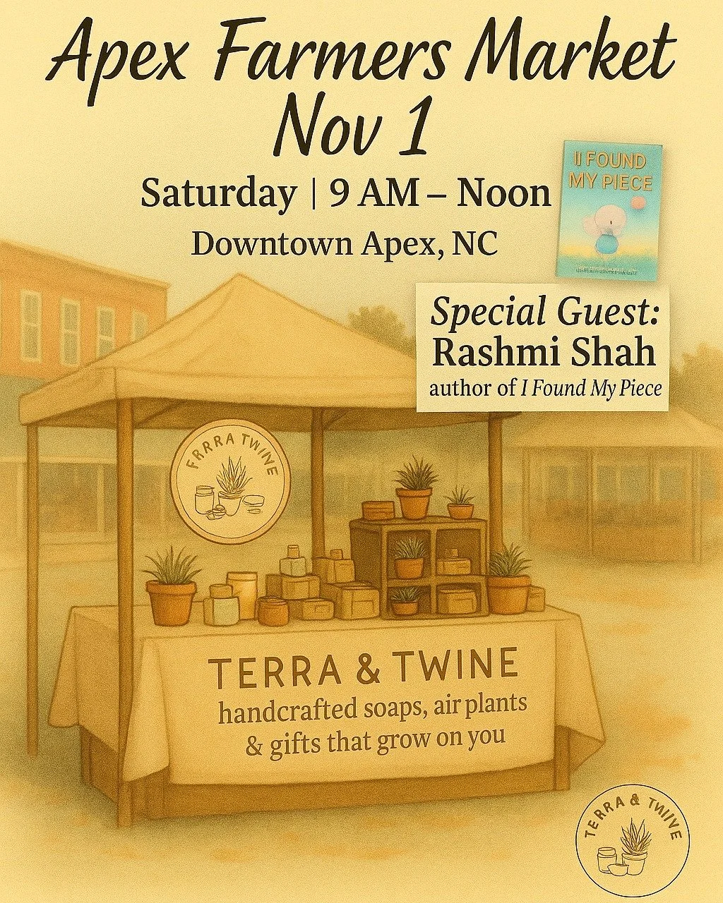 This Saturday, will be at @apex_farmers_market from 9am to noon in Downtown Apex, bringing our nature-inspired, handmade products.

Come shop local, connect with neighbors, and discover gifts with heart. 

We&rsquo;re especially excited to host a spe