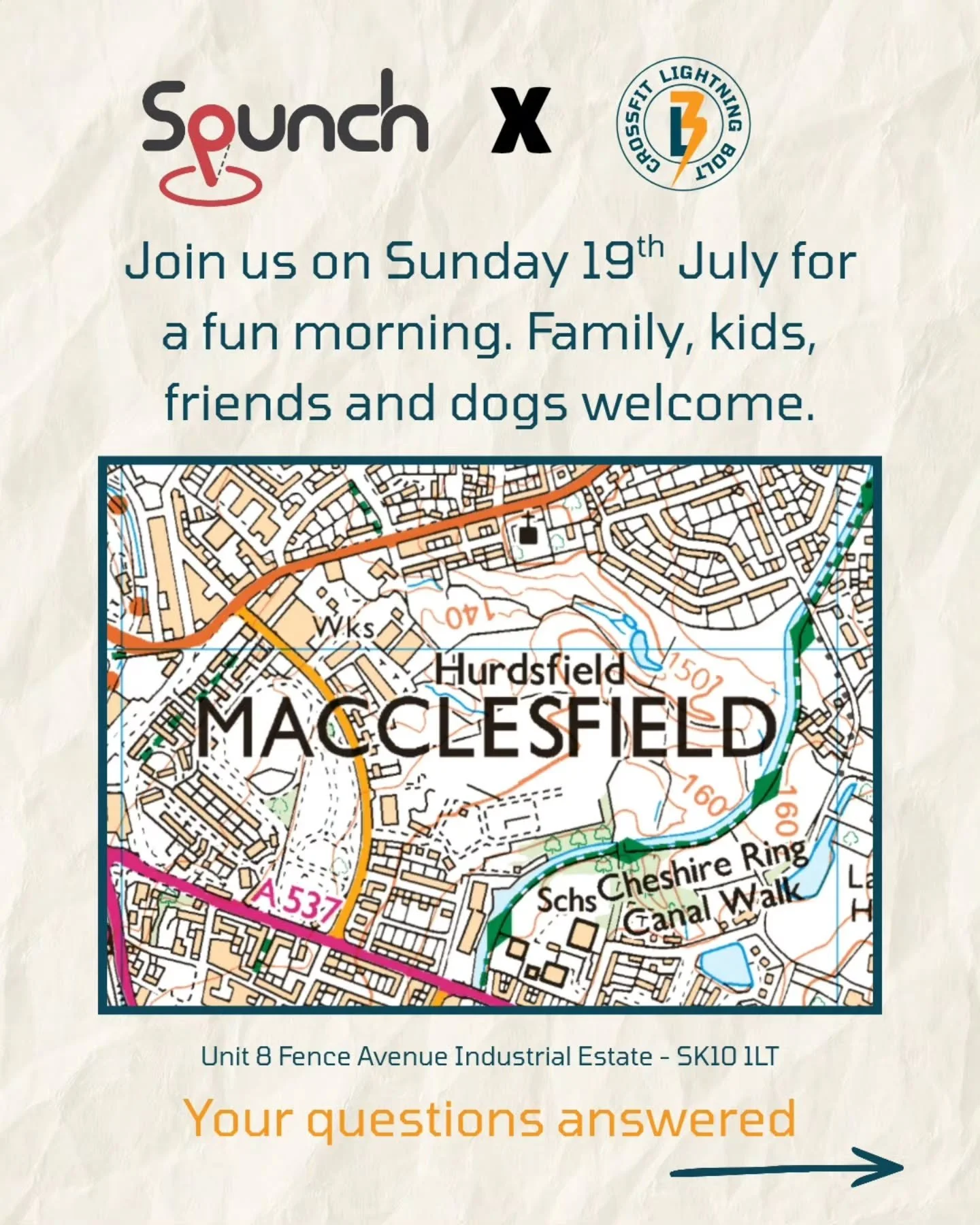 You may have seen us banging on about Spunch.
No it isn't a CrossFit event. 

What it is though is a chance to put our decices down, have a fun morning orienteering with our family/pals. Of course if you fancy getting extra steps in, you can choose t