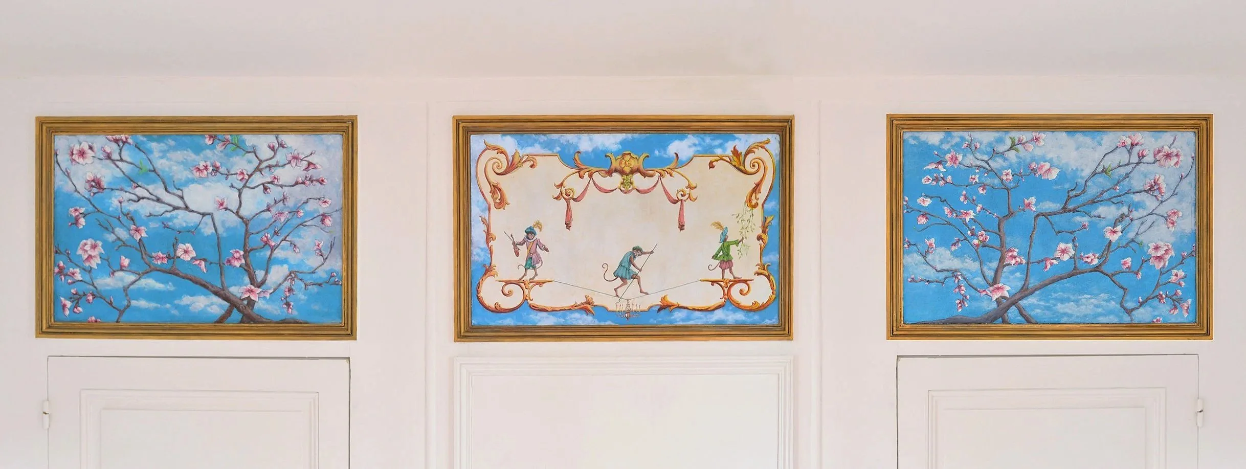 Singeries et amandier. Commande décor peint - Rouen - 2016