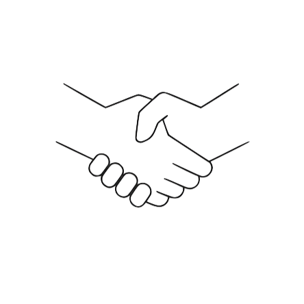 Line drawing of two hands shaking, symbolizing agreement or partnership.