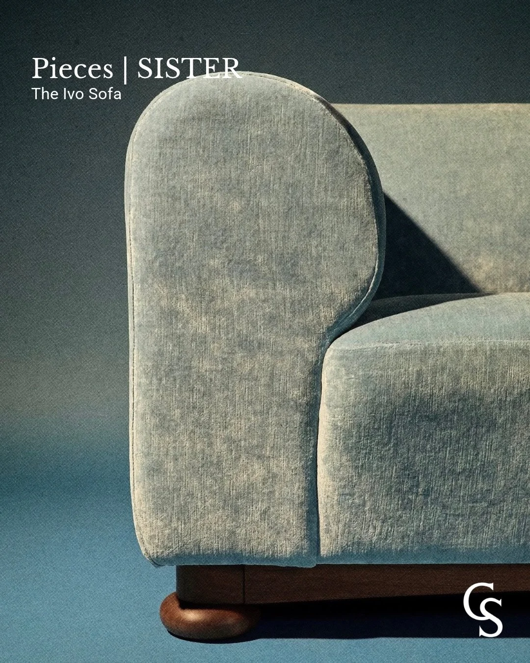 Sister is the furniture line from Studio Ashby. Four pieces, one room.

The Ivo Sofa, designed around the curve of its arm. The Potto Armchair, in shearling with polished walnut feet. The Clouds Rug, woven in India with the fair-trade non-profit Labe