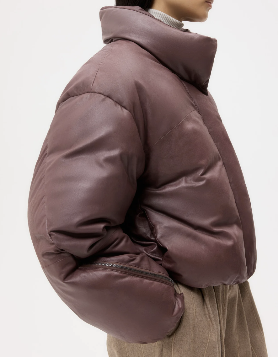 Puffer Raglan Jacket in Leather | Red red wine | $2,995.00 CAD 