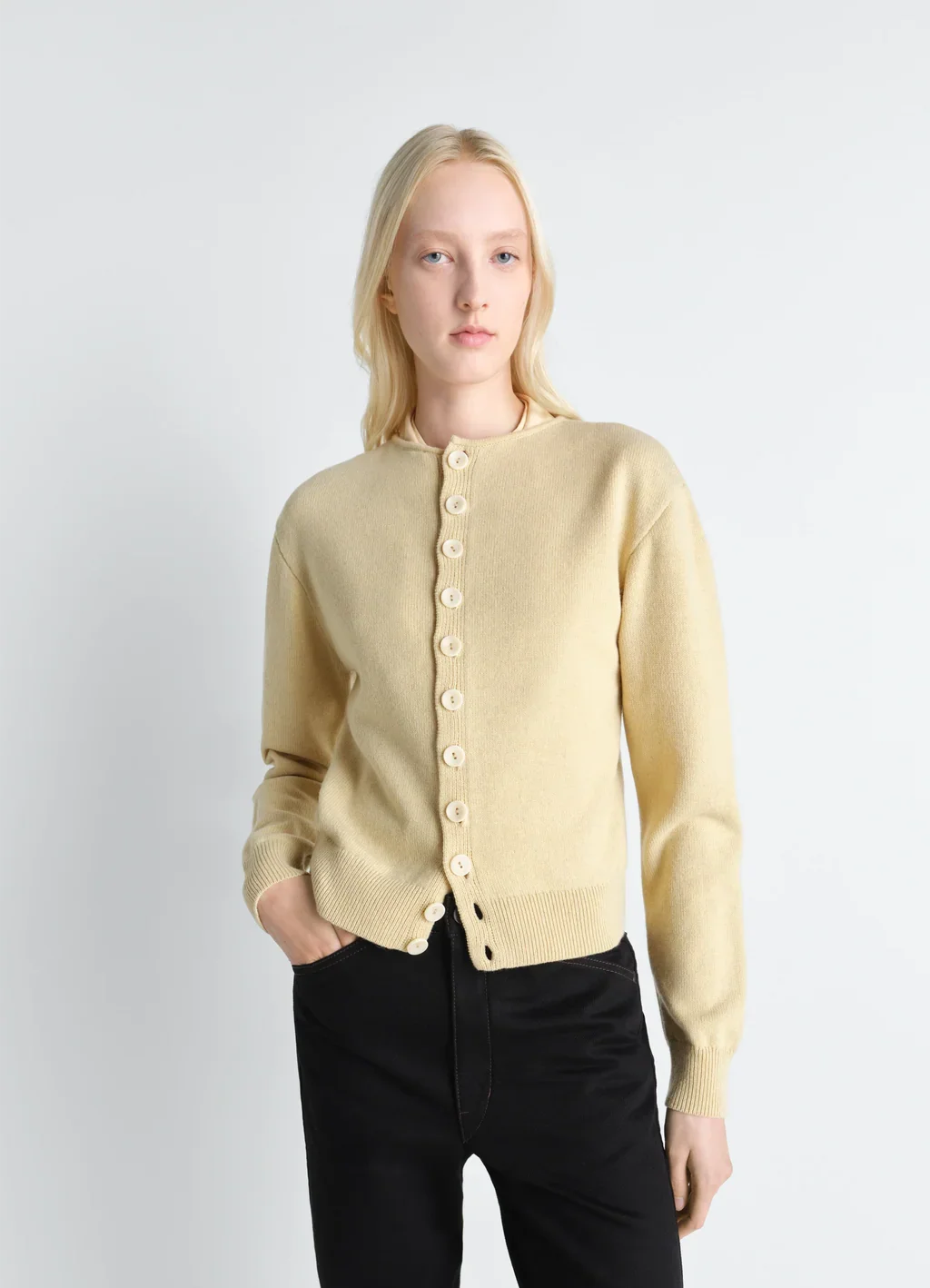 REVERSIBLE BUTTONED SWEATER IN CASHMERE WOOL |  Butter | $1,150.00 CAD