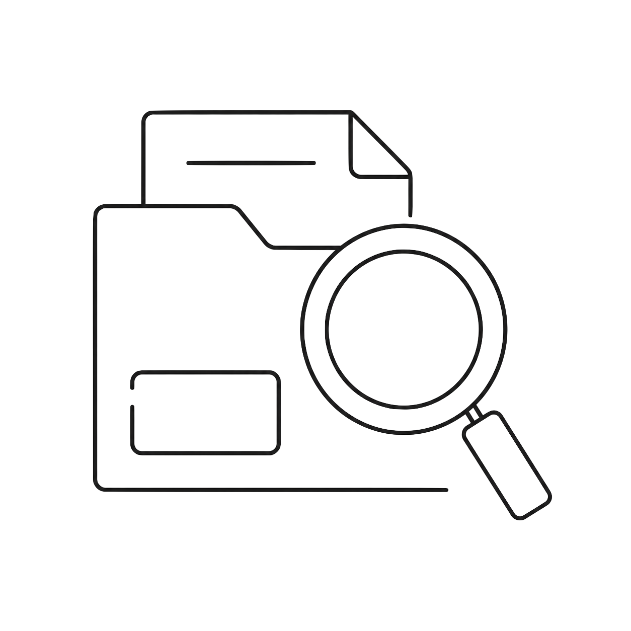 Outline of a papers with a magnifying glass over it.