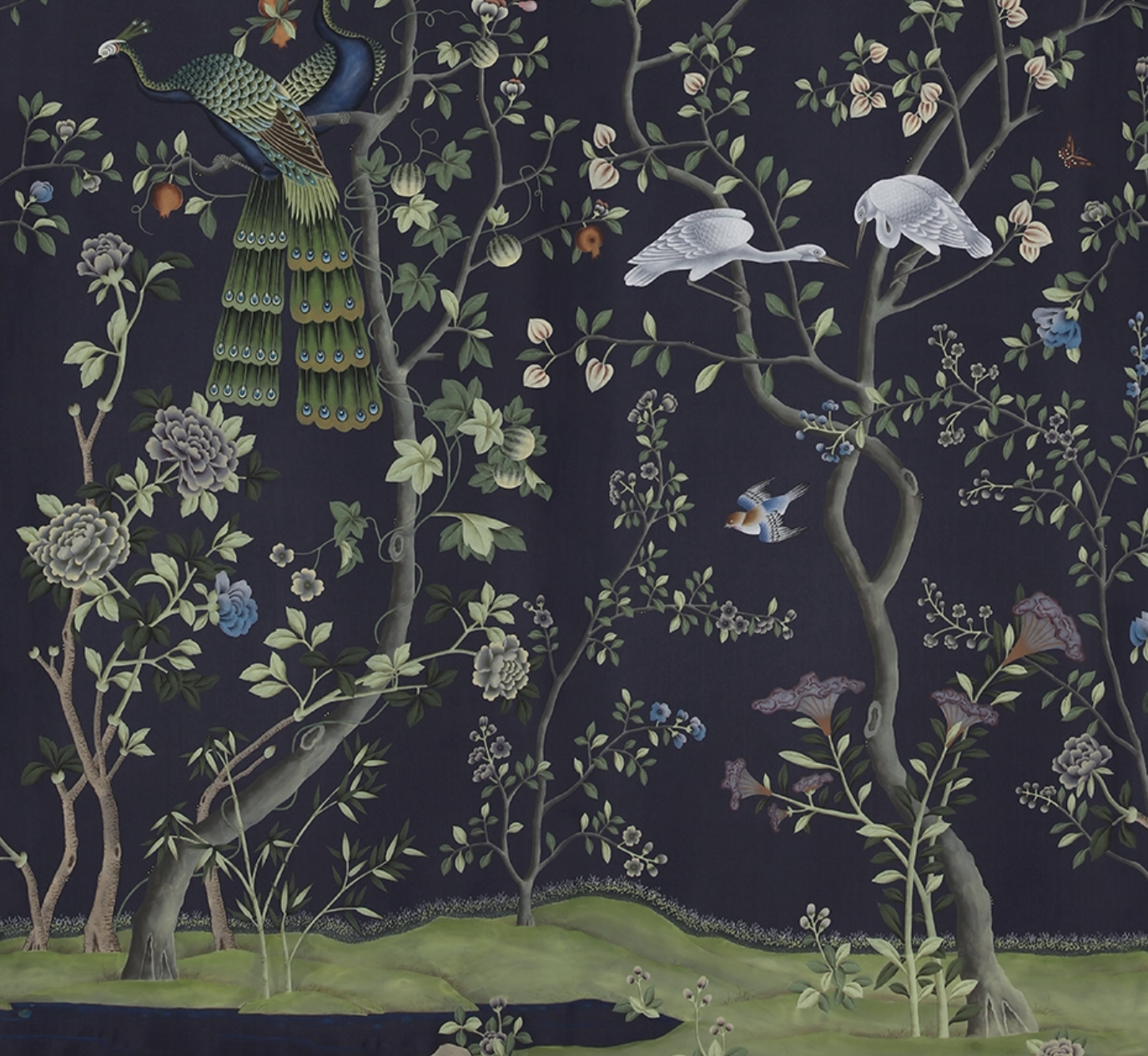 de Gournay |ST LAURENT | Standard colourway on Empire Blue dyed silk | Enquiry only