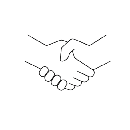 Line drawing of two hands shaking.