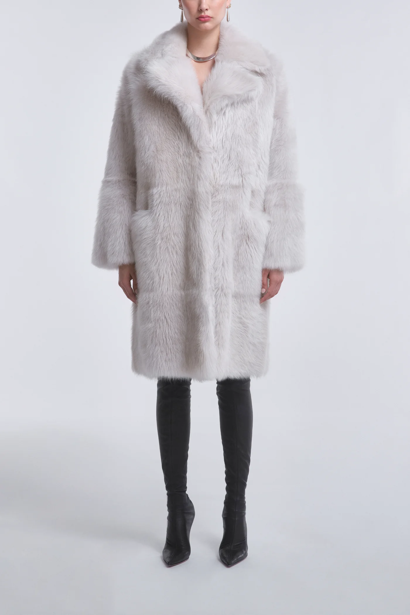 Evita Plush Shearling Coat | Cloud | $3,837 CAD