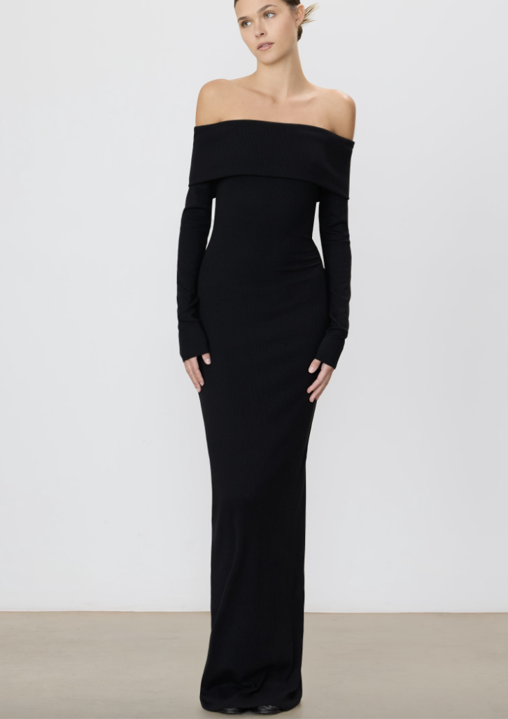 LONG SLEEVE OFF-SHOULDER MAXI DRESS | Black | $418.00 CAD