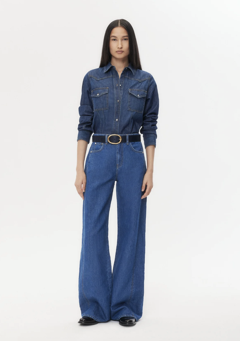 West 11th St. Jean in Linen Cotton Denim | Dark wash | $545.00 CAD