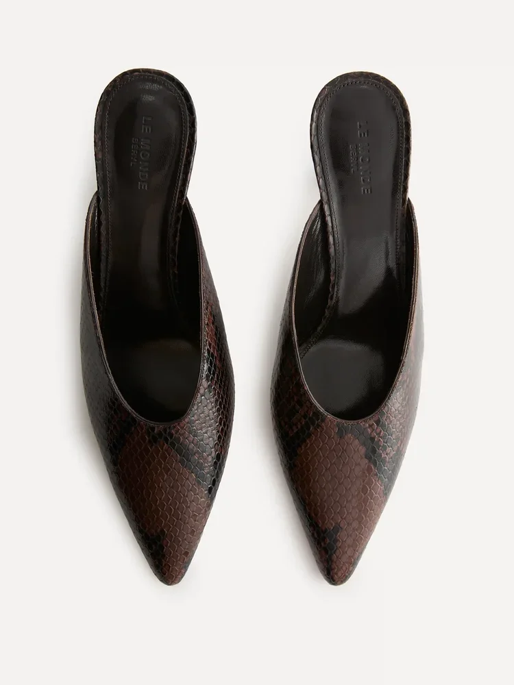 LE MONDE BÉRYL | Petra Mule | Chocolate Leather Snake Effect | $1,015.00 CAD