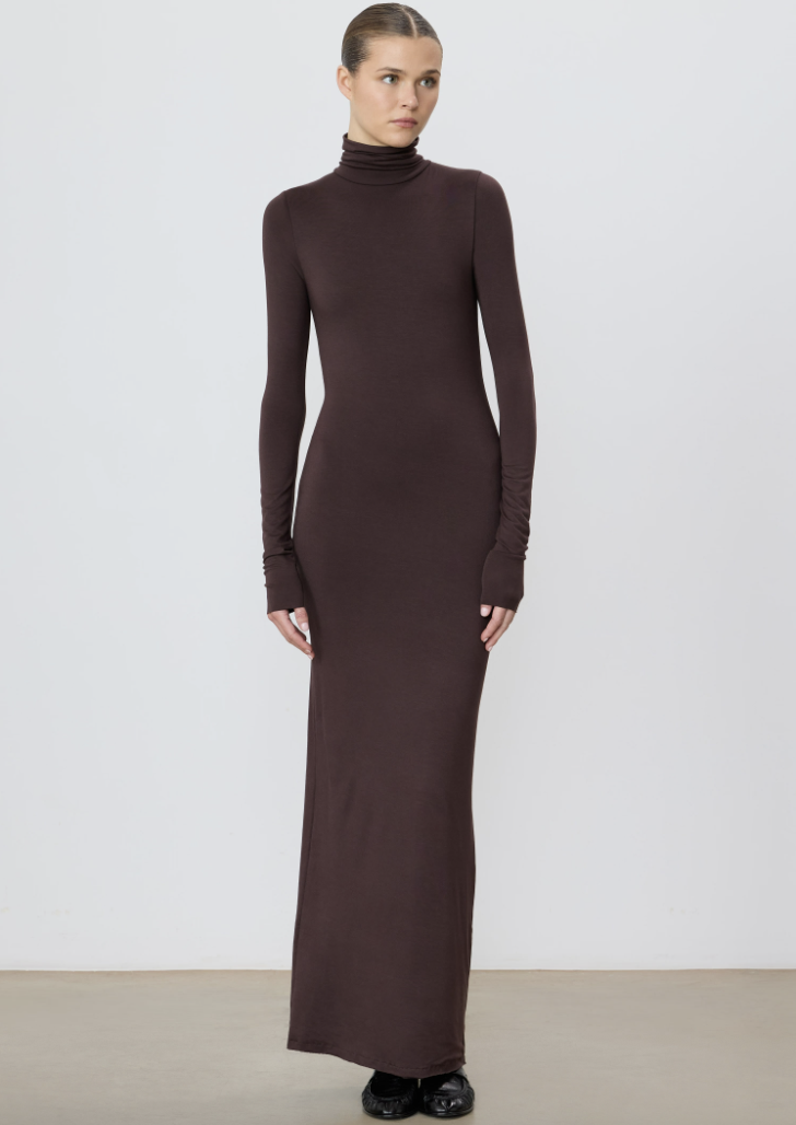 LONG SLEEVE TURTLENECK MAXI DRESS | Espresso | $495.00 CAD