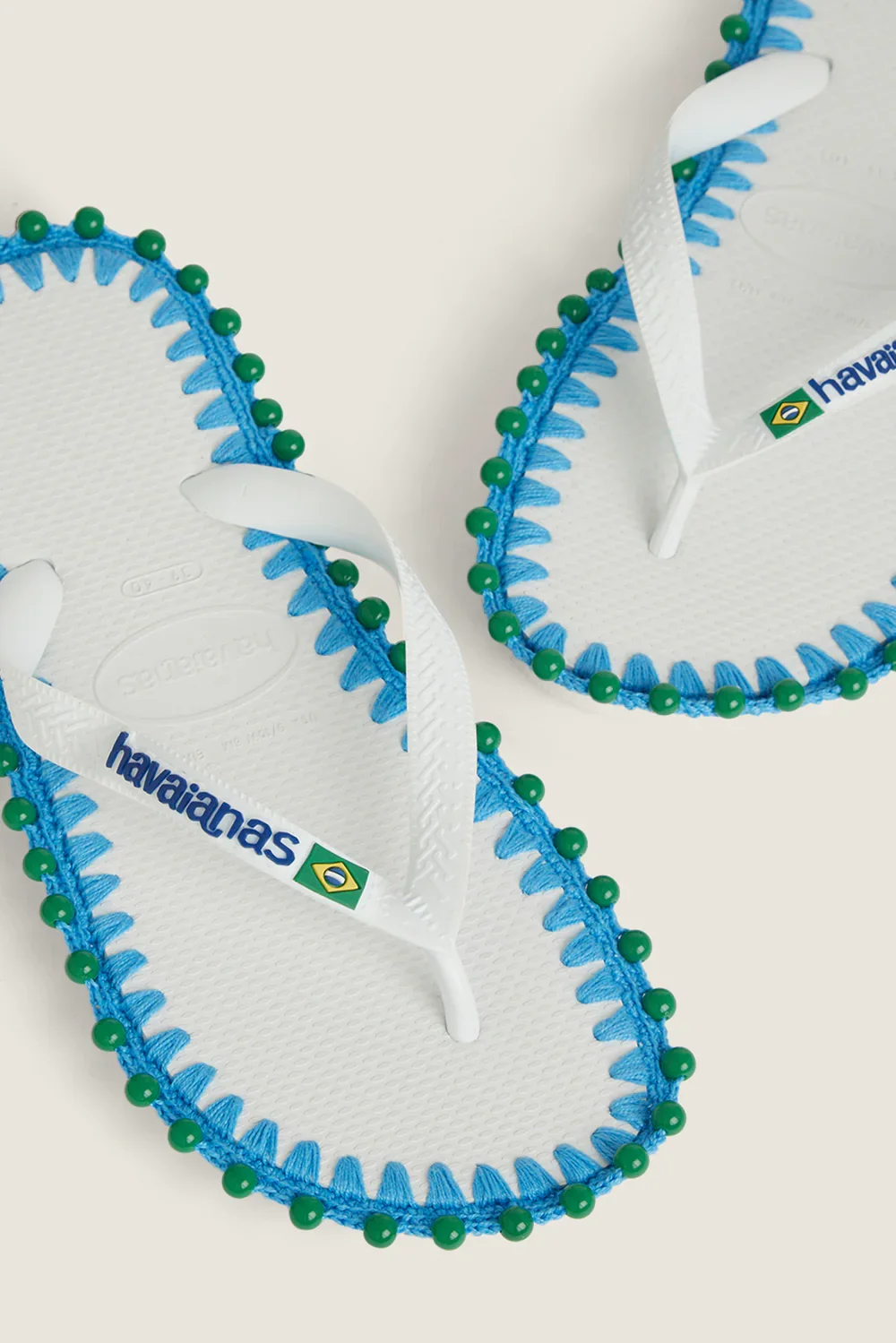 Custom crochet sandals with hand-embroidered beads | White | 266.29 CAD