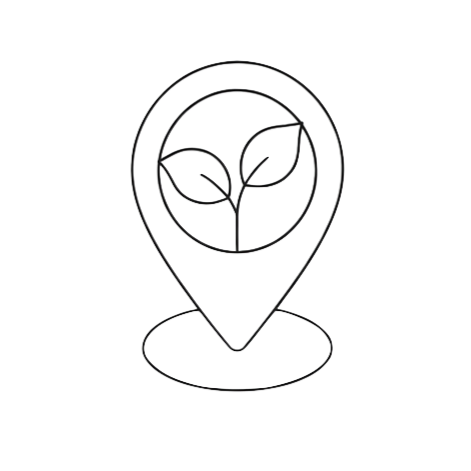 Icon of a map pin with a plant sprout inside.