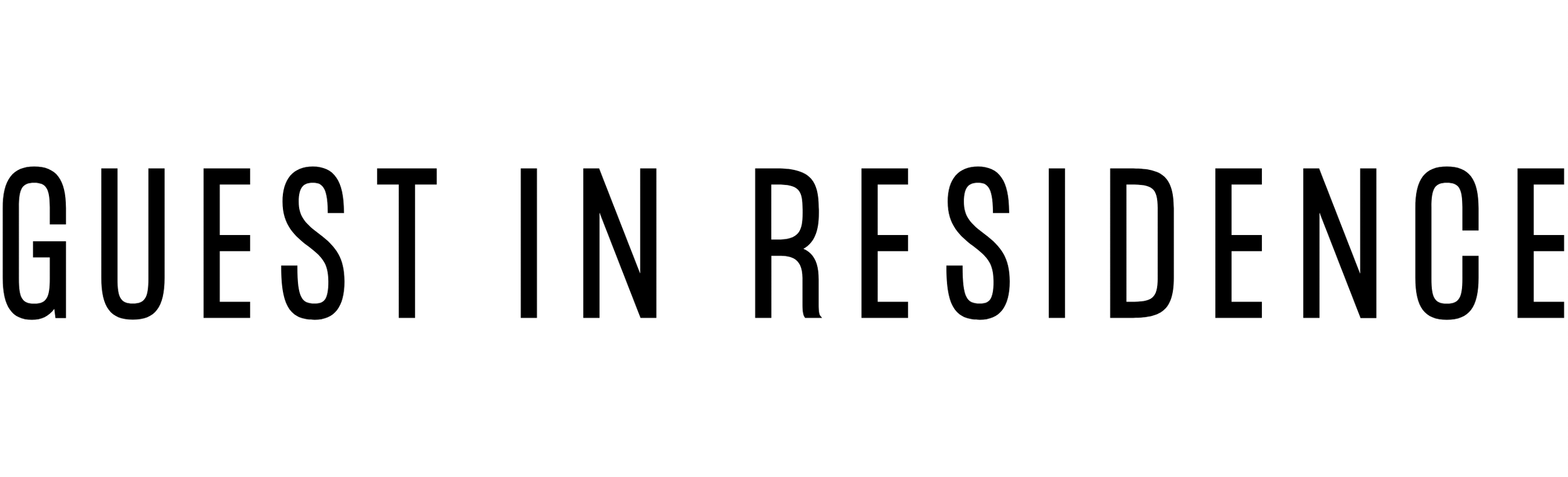 Text that says 'GUEST IN RESIDENCE' in black capital letters on a white background.