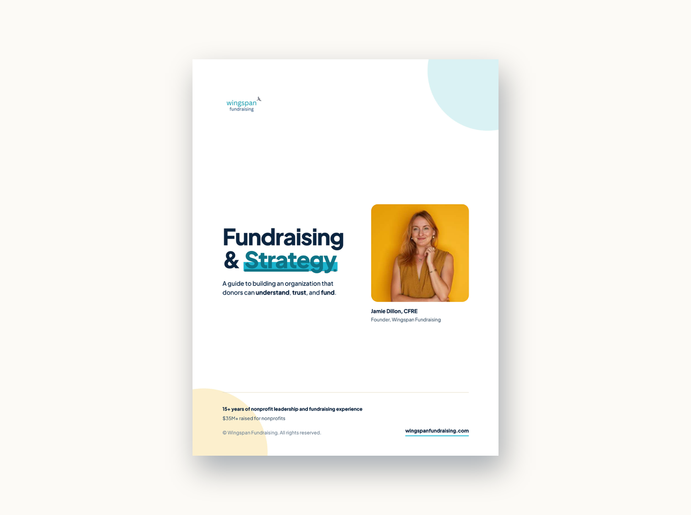 Cover of the Wingspan Fundraising guide, Fundraising & Strategy, by Jamie Dillon, CFRE