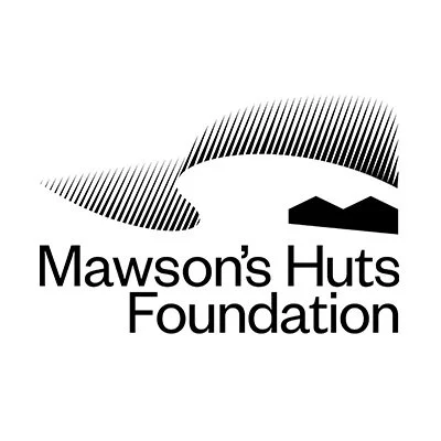 Logo of Mawson's Huts Foundation featuring stylized mountain peaks above the text.