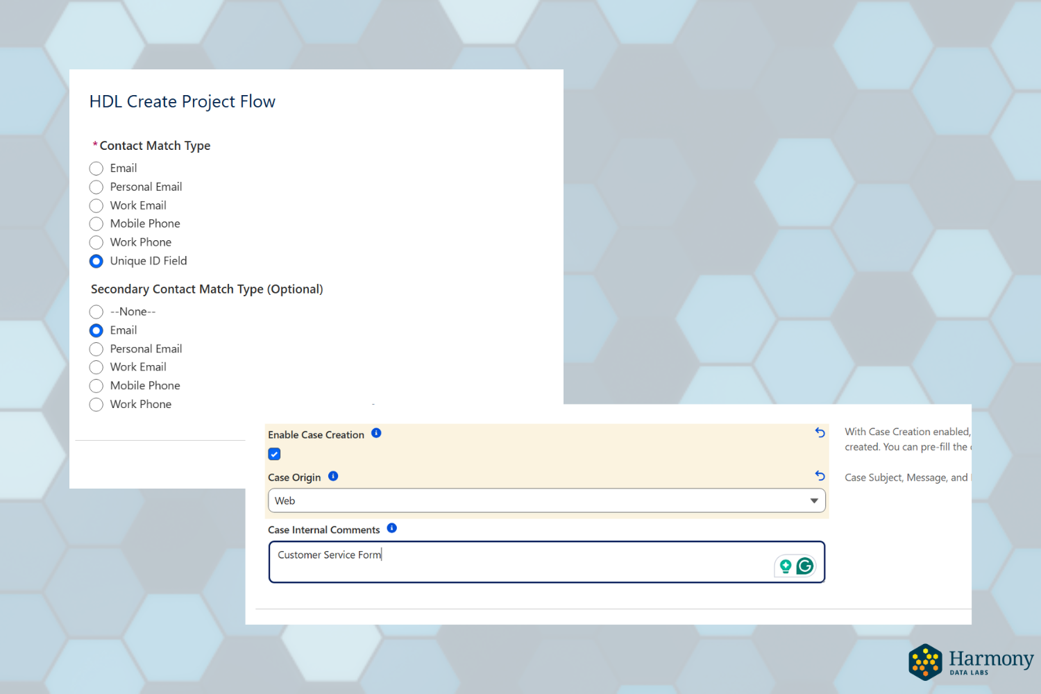 Automatically create Case data, and specify multiple Contact querying options.