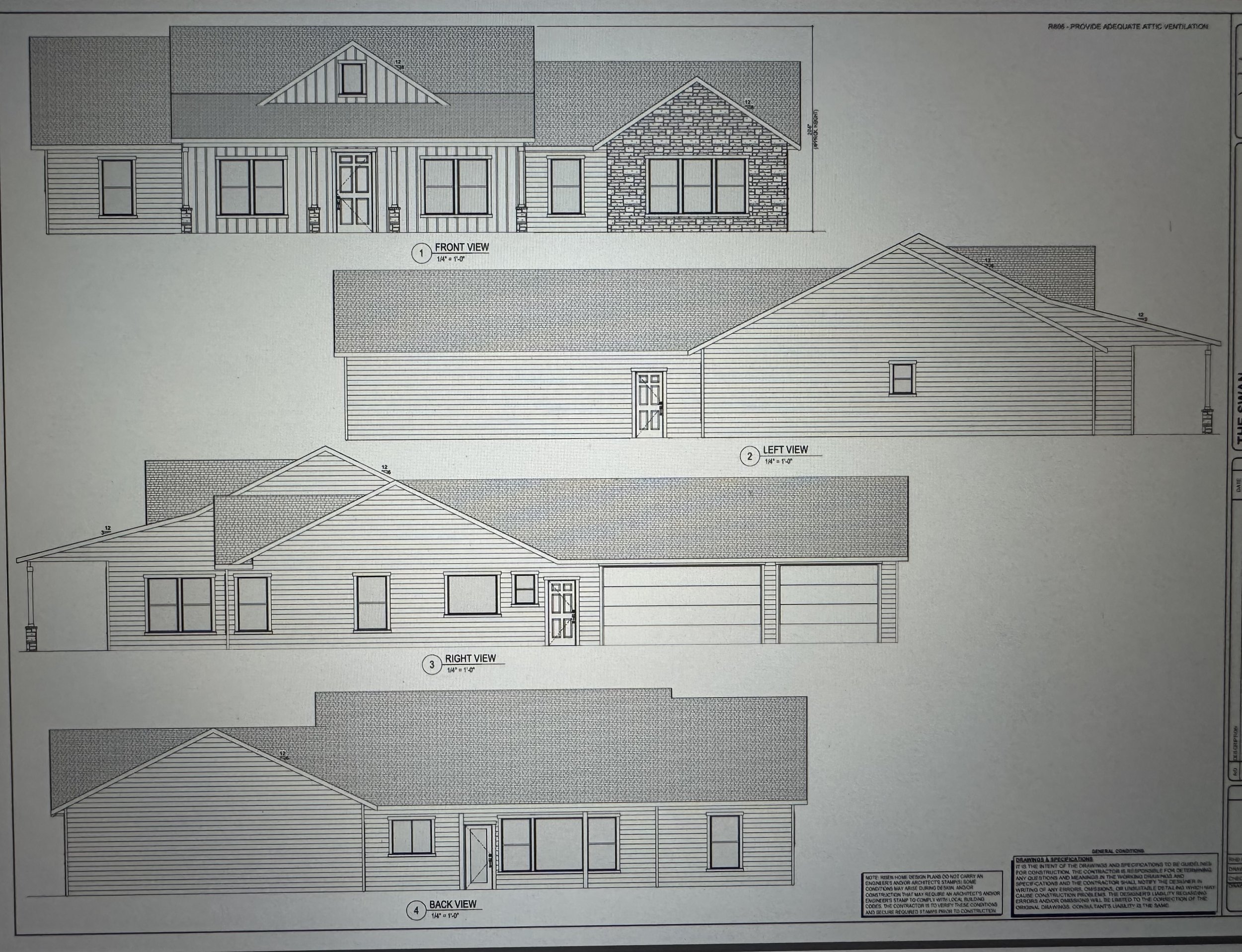 Front view of a yellow house with three-car garage, large tree in front yard, and green lawn under clear blue sky.