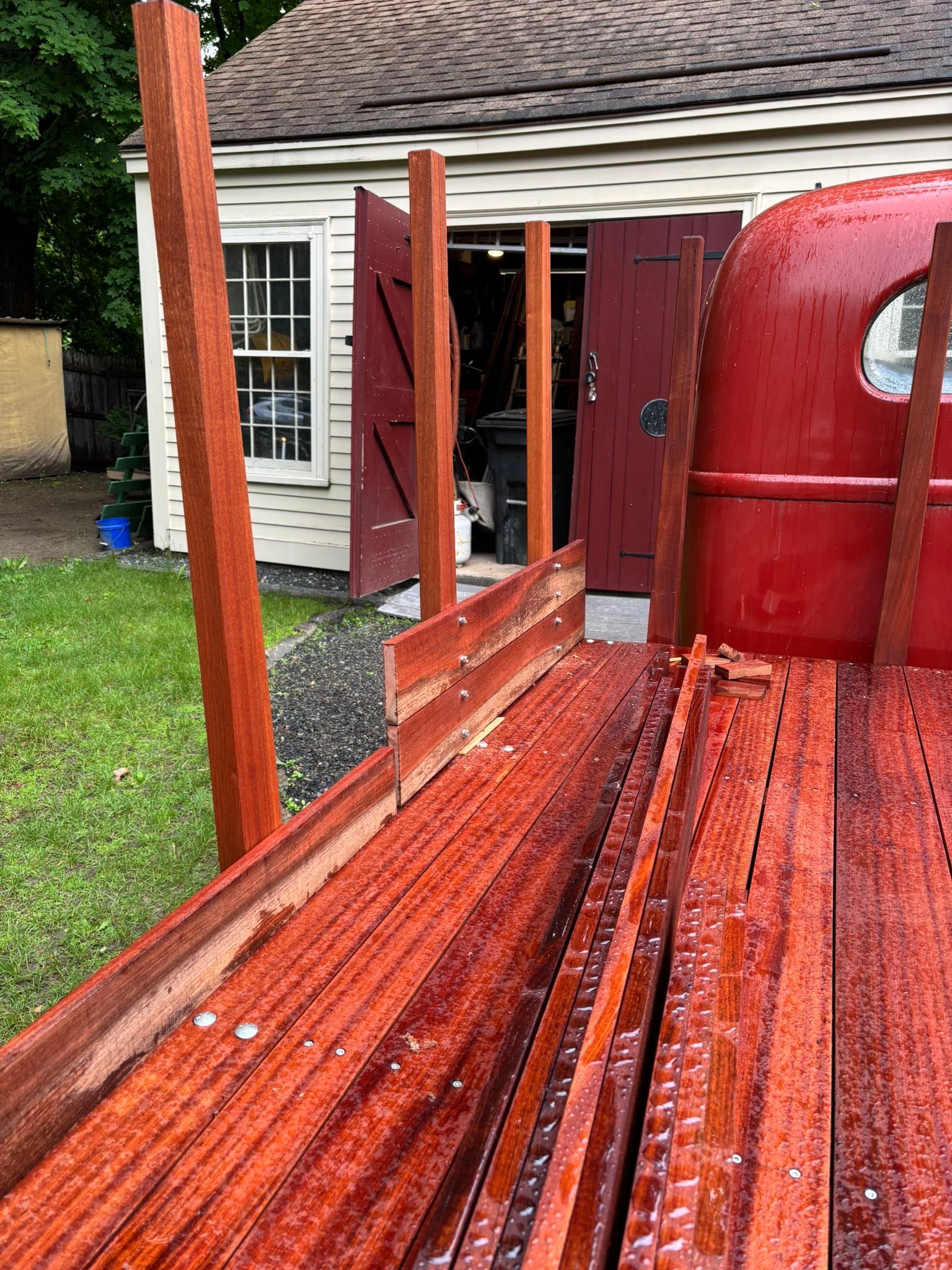 5 boards down, 30 more to go along with 120 bolts, 120 flat washers, 120 lock washers and 120 nuts. At least it&rsquo;s dry out.