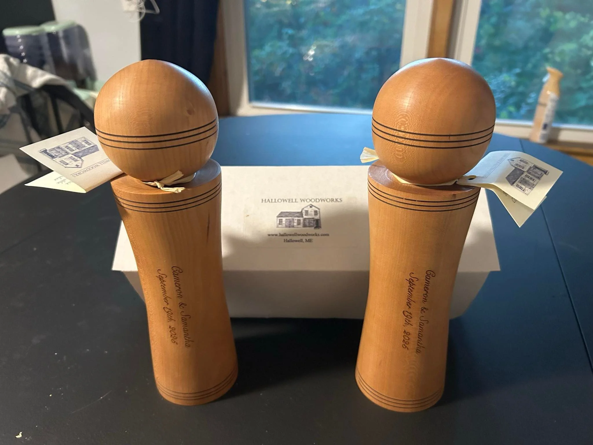 Recently commissioned to make a pair of engraved grinder mills to celebrate a couple moving in to their new home. Rumor has it they were a big hit! Congratulations and thanks for the order.

I know if I ran a real estate office, these would be a stan