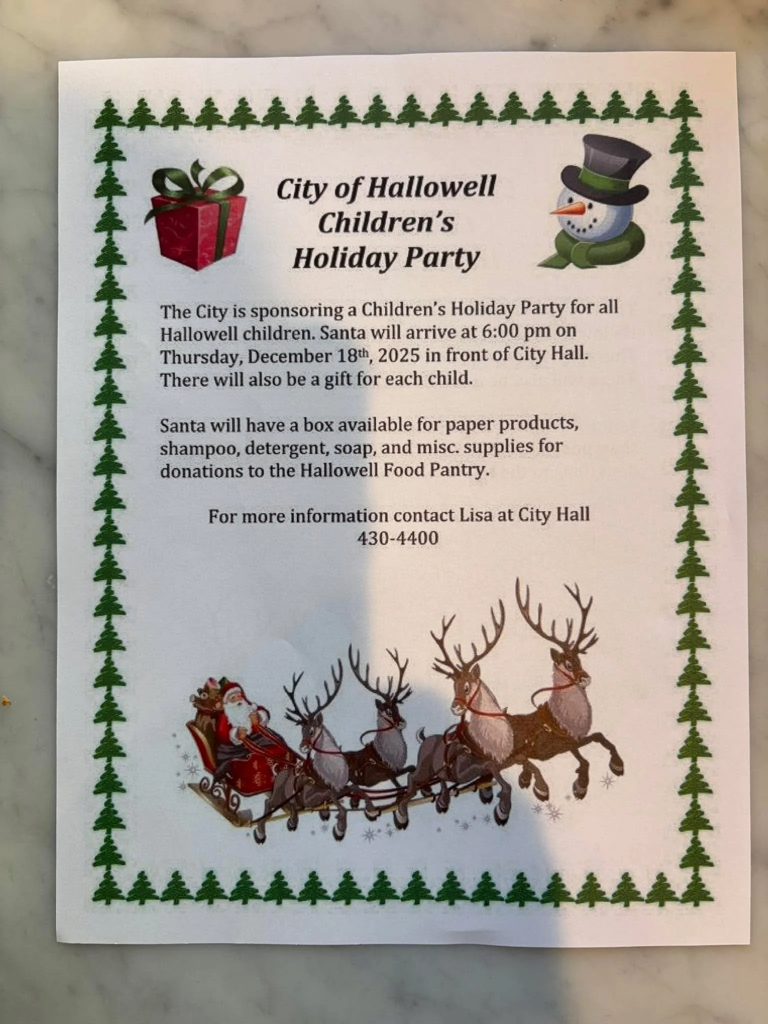 Attention all Halloween residents with younger children. The Halloween Holiday Party takes place this Thursday, December 18th at 6pm. It kicks off with the arrival of Santa clause. The city employees have been working hard to make this very special a