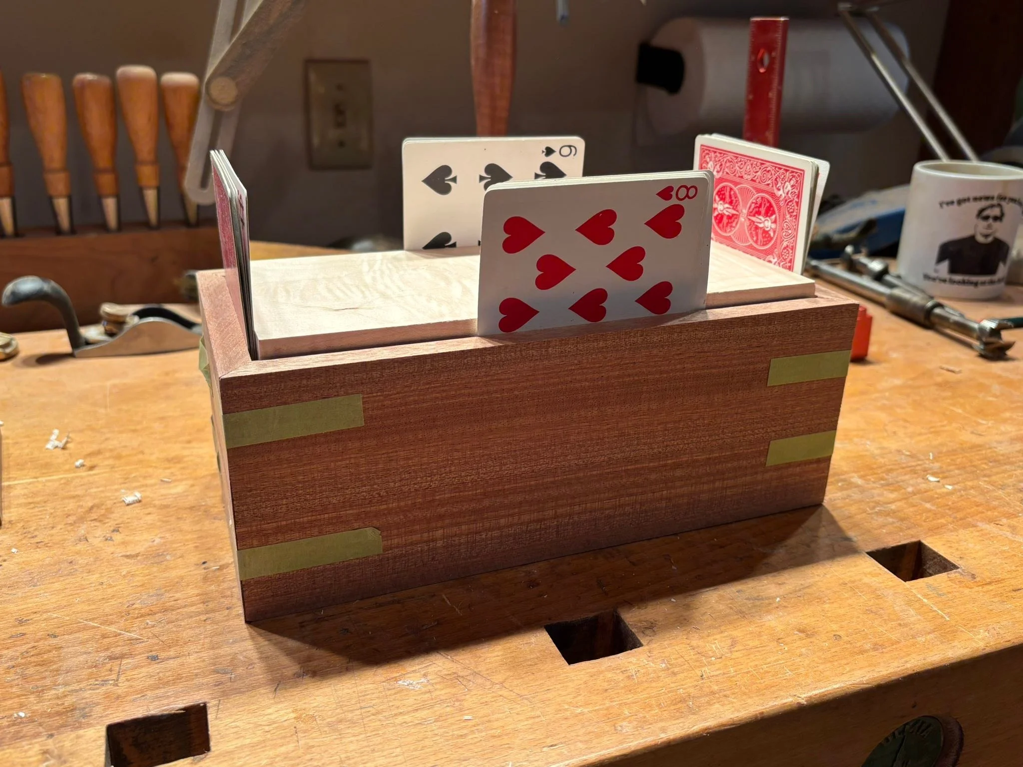 Finally back in the shop. Spent some time working on a box prototype for an extremely patient customer. Once approved, I will be making a total of 4 custom boxes.

This will have a hand carved/textured maple top, sapele sides, maple interior and a pa