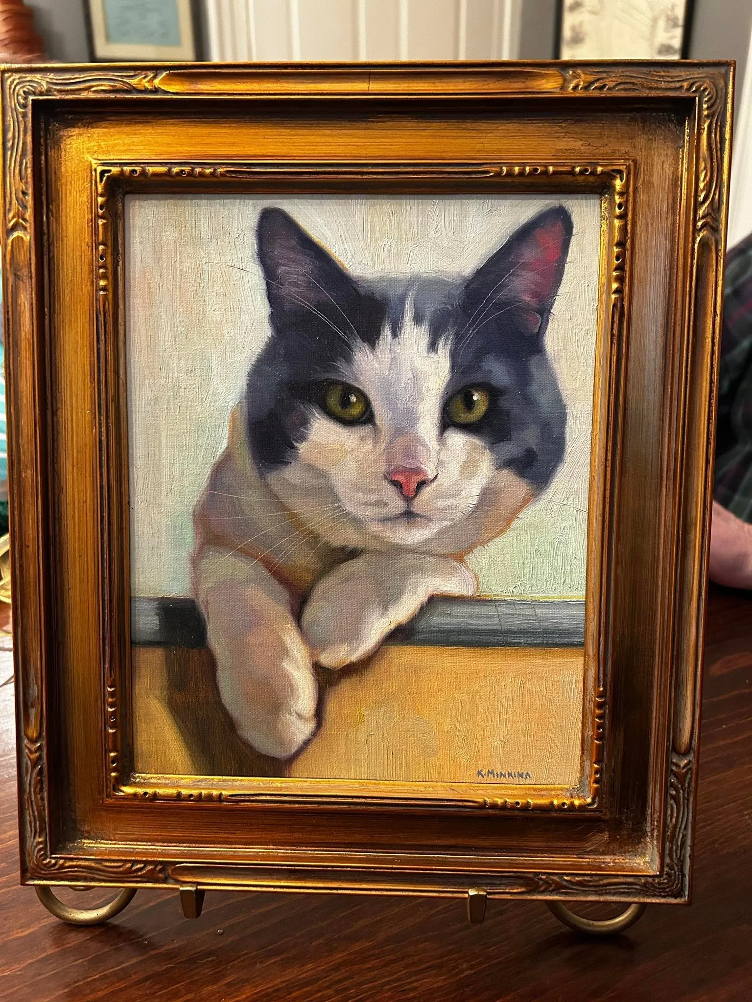 I am fortunately married to one of the most thoughtful people ever born. This is an oil painting  my wife commissioned for a friend who recently lost her cat. This is the second painting we have had done by this artist and she always captures the pet
