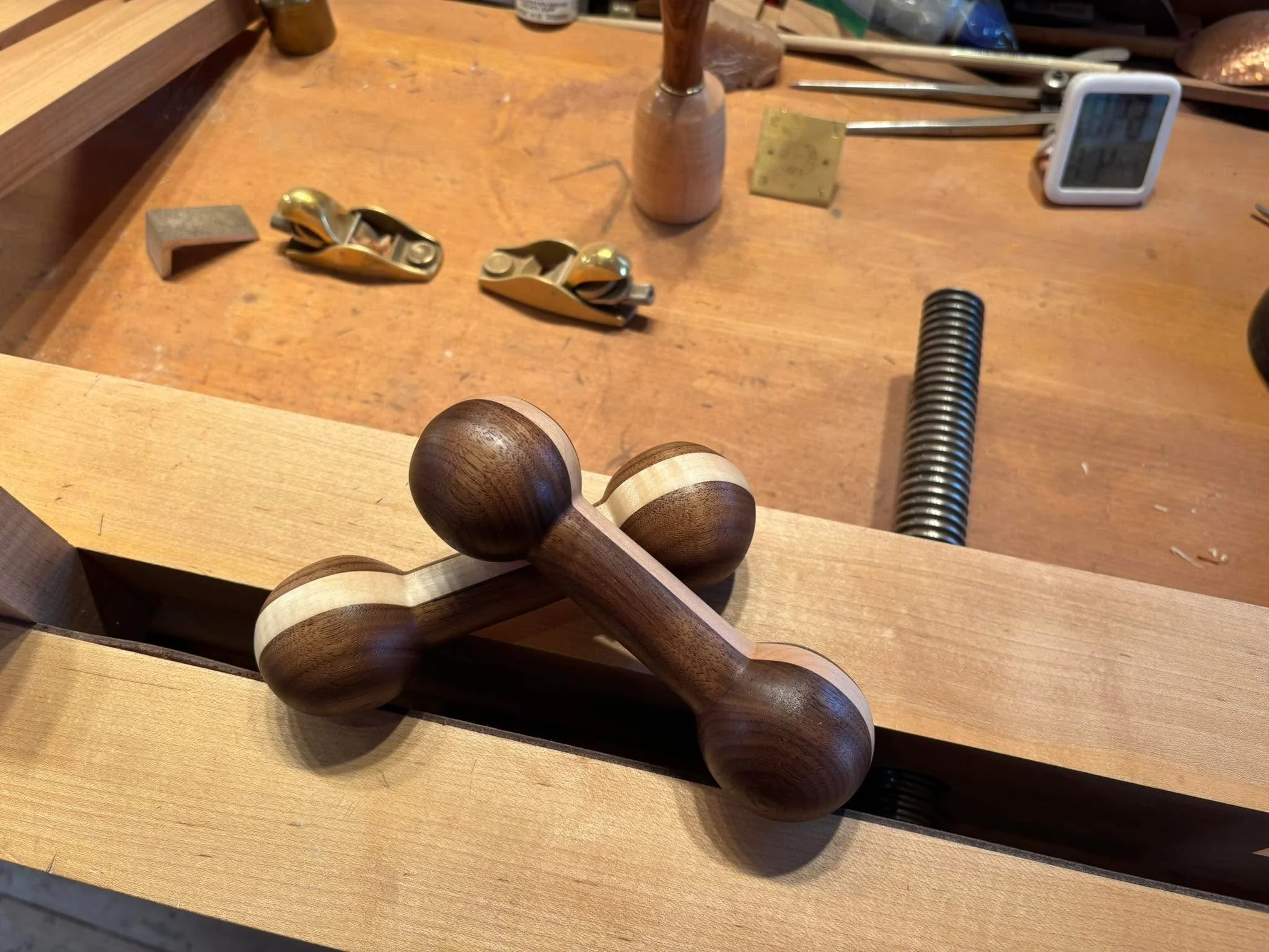 Got a pair of beautiful black walnut and maple rattles turned up. I think a large percentage of my repeat customers are directly due to the &ldquo;rhythm&rdquo; method!

Come to think of it, being the youngest of six, I probably owe my existence to t
