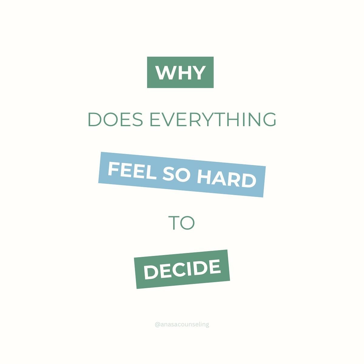 If even small decisions feel exhausting, it&rsquo;s not because you&rsquo;re bad at choosing.

It&rsquo;s often anxiety + perfectionism + fear of getting it wrong.

Therapy helps reduce the internal noise so decisions feel clearer&mdash;not heavier. 