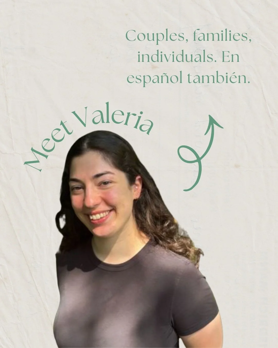 Meet the newest member of the Anasa Counseling team: Valeria Wakil, RMFTI!

Valeria works with couples looking to strengthen their relationships and individuals who want to better understand their emotions, deepen their self-awareness, and build a st