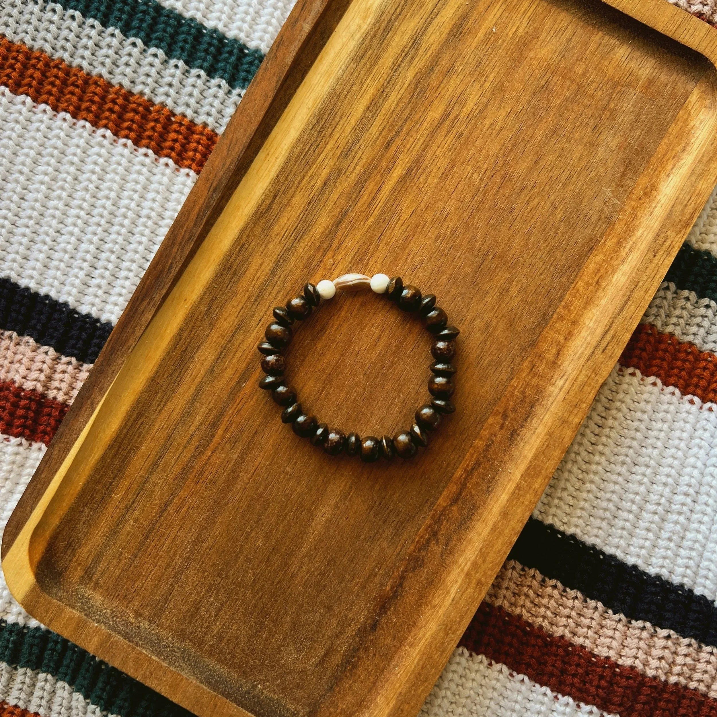 Brown Wooden Beads with White Wagnerite Seamless Bracelet - $18 | Size: S | These wooden beads connect you to nature and can invite mindfulness and emotional balance, which fosters a deeper connection to oneself. White Wagnerite promotes inner peace,