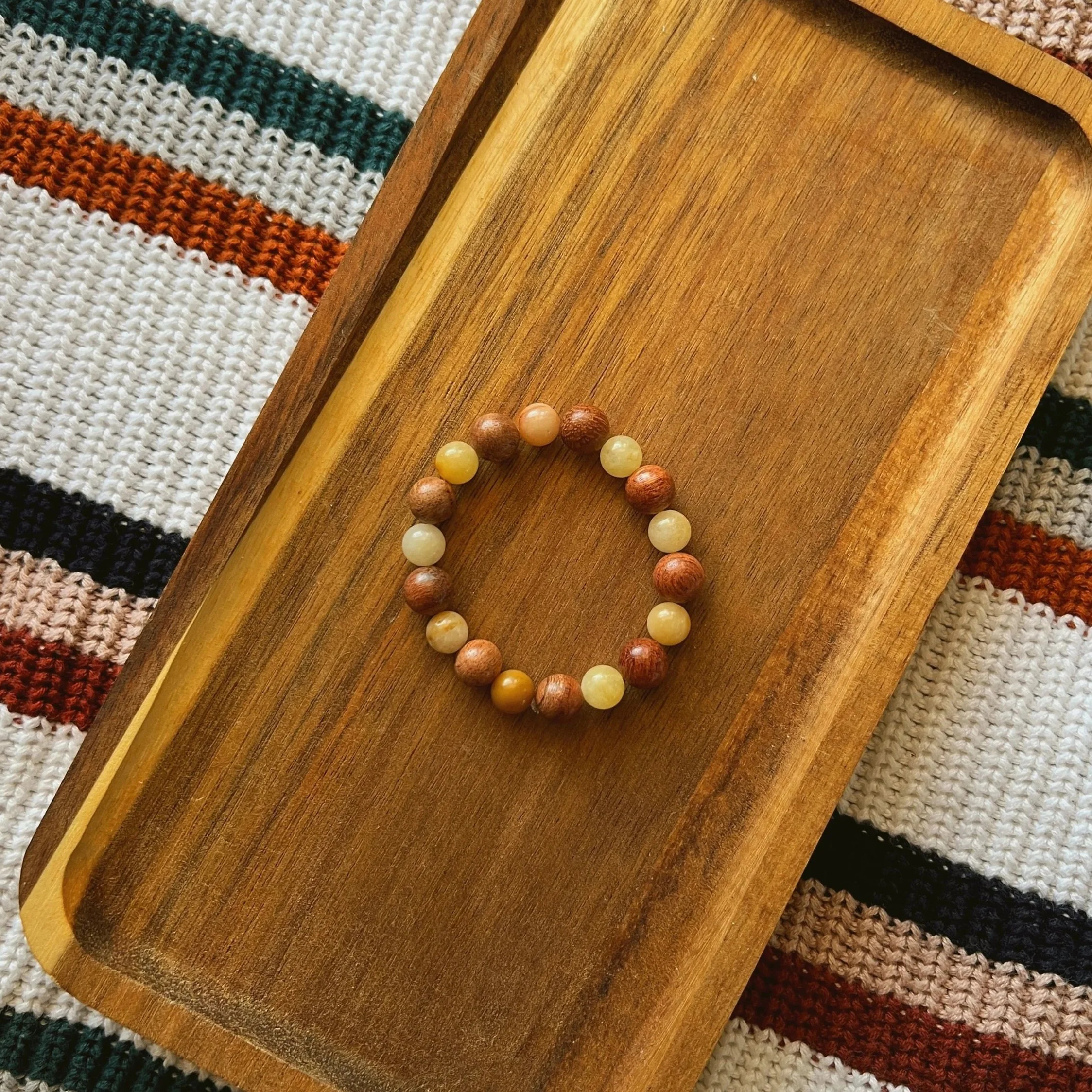 Wooden Beads with Yellow Imperial Jade Seamless Bracelet - $18 | Size: S | Wearing wooden beads carries significant symbolism and spiritual meaning across various cultures. Yellow Light Imperial Jade is associated with wealth, prosperity, and joy. It